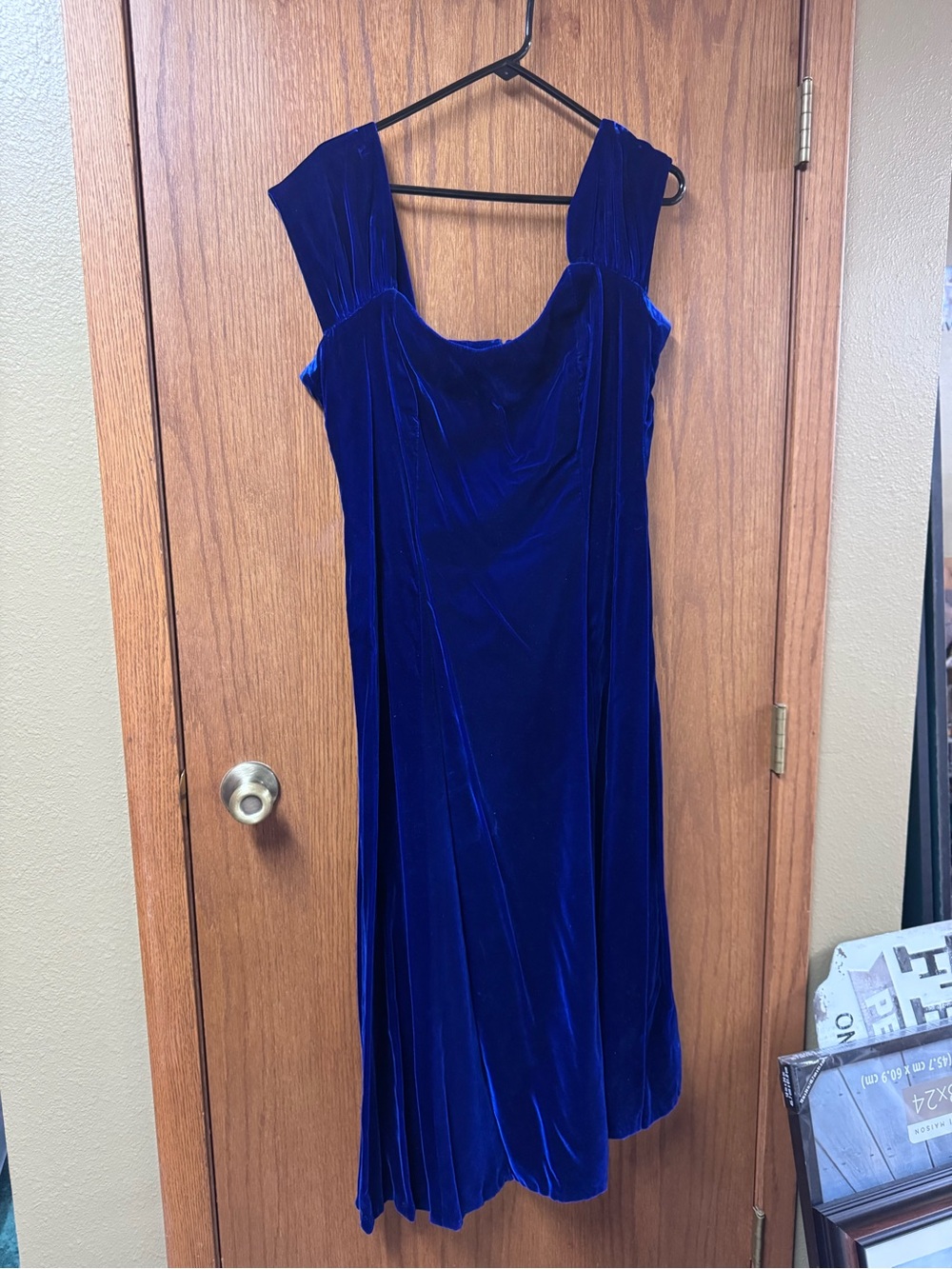 Sleeveless Velvet Midi Dress in Royal Blue; custom made